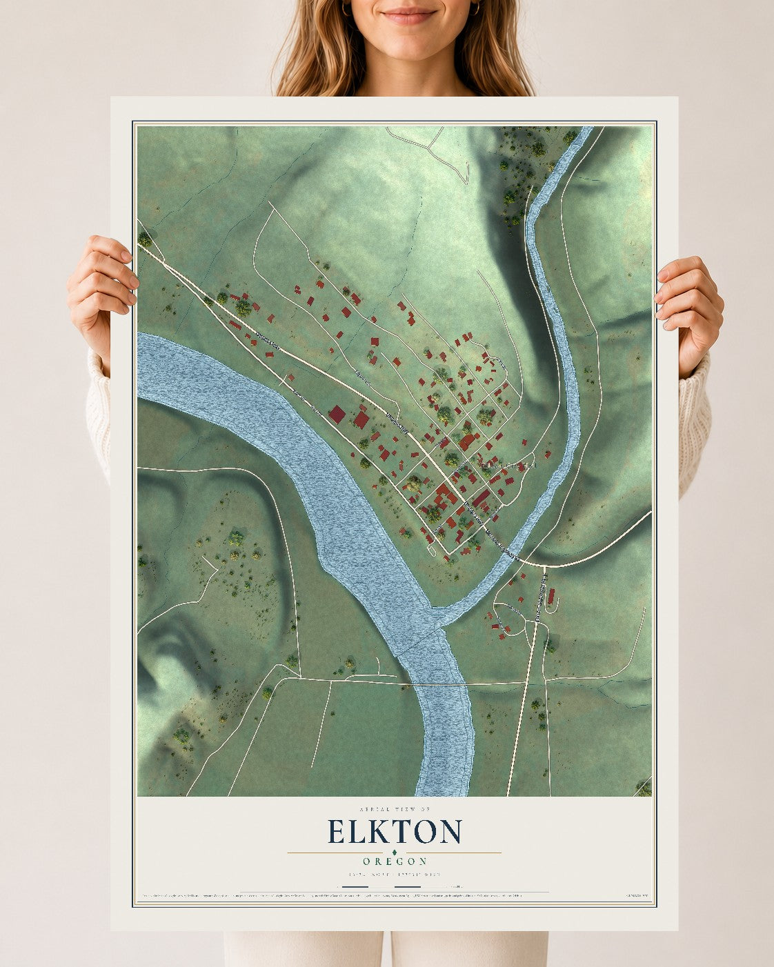 Map of Elkton, Oregon, 24 x 36 inch unframed archival matte print
