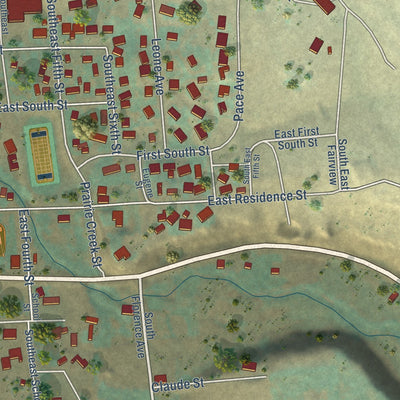 Second close-up of the map of Enterprise, Oregon print showing more streets and buildings