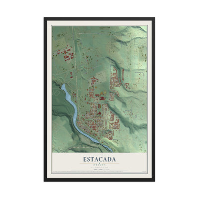 Map of Estacada, Oregon, 12 x 18 inch print in a black wood frame
