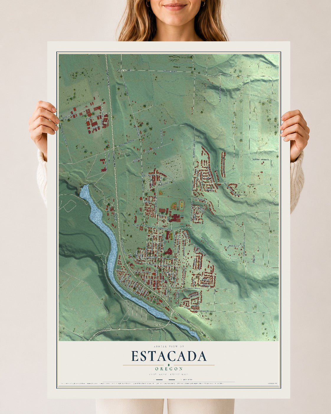 Map of Estacada, Oregon, 24 x 36 inch unframed archival matte print