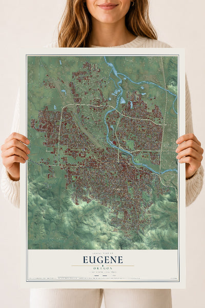 Map of Eugene, Oregon, 18 x 24 inch unframed archival matte print