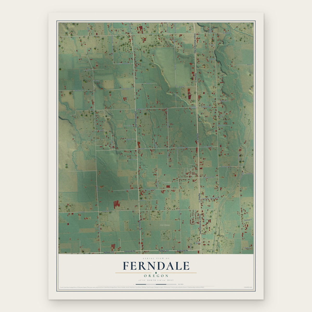 Ferndale, Oregon map print, the full design