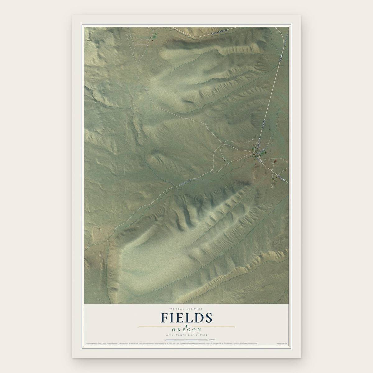 Fields, Oregon map print, the full design