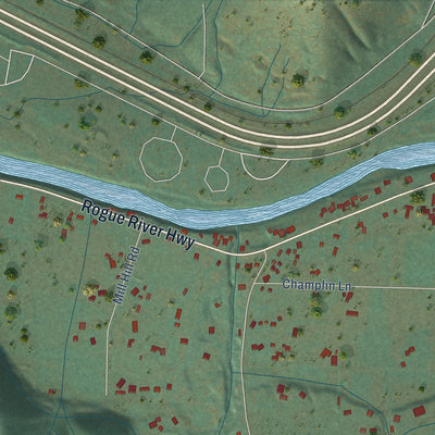 Close-up of the map of Foots Creek, Oregon print showing street and building detail