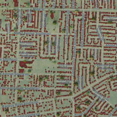 Close-up of the map of Four Corners, Oregon print showing street and building detail