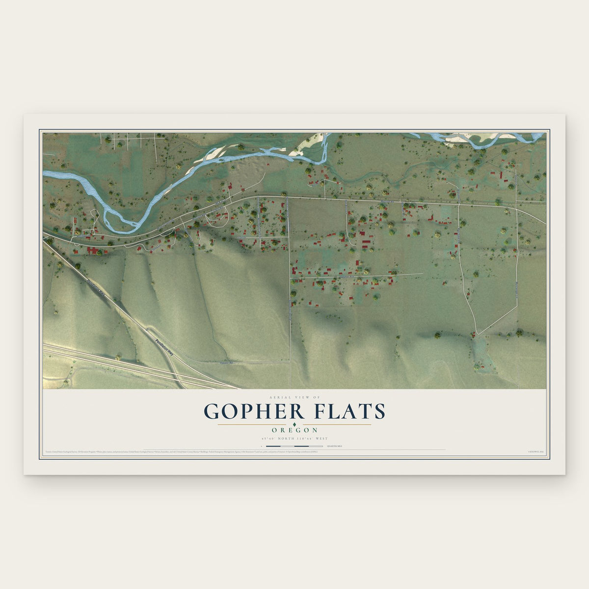 Gopher Flats, Oregon map print, the full design
