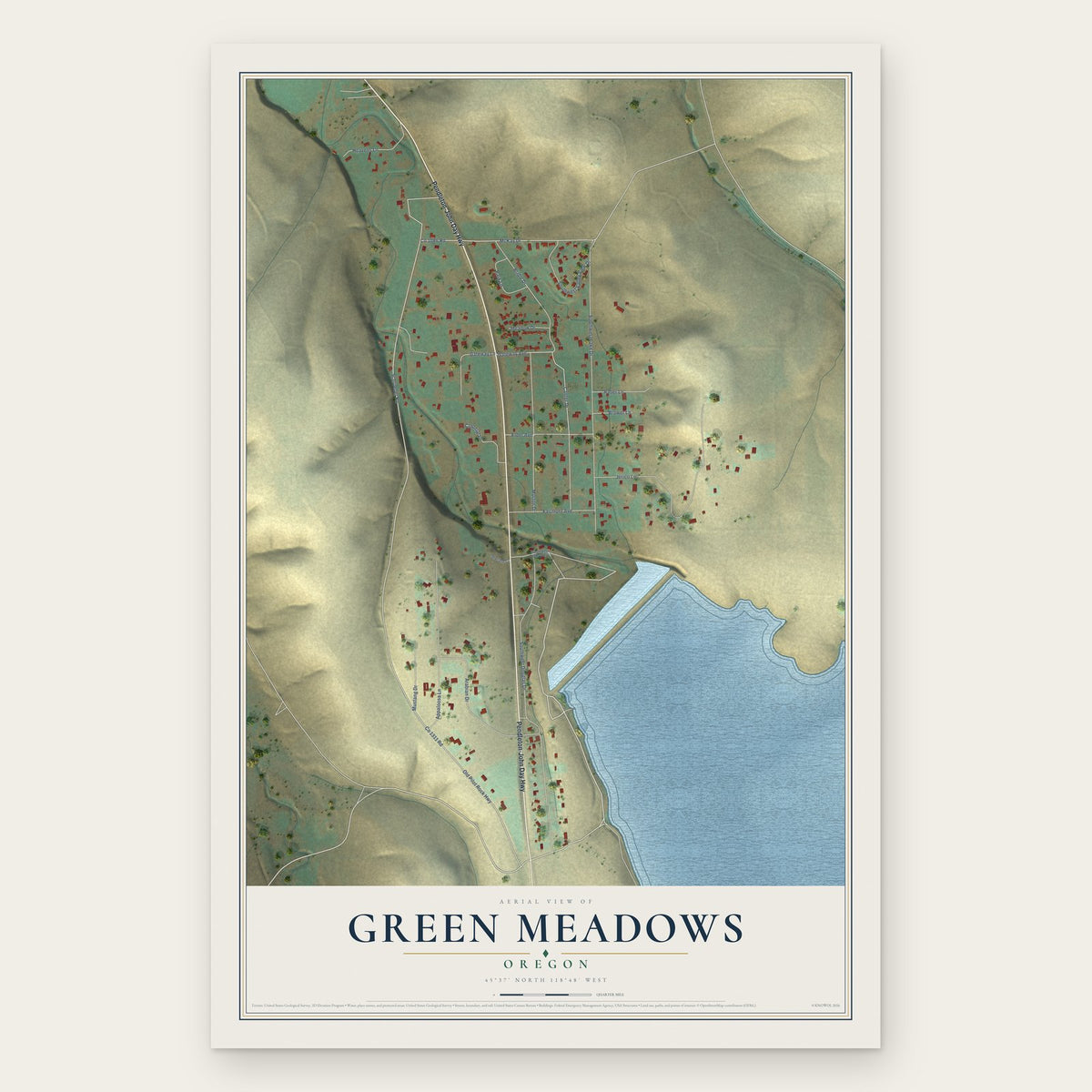 Green Meadows, Oregon map print, the full design