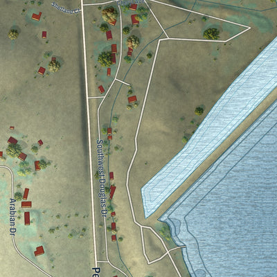Close-up of the map of Green Meadows, Oregon print showing street and building detail
