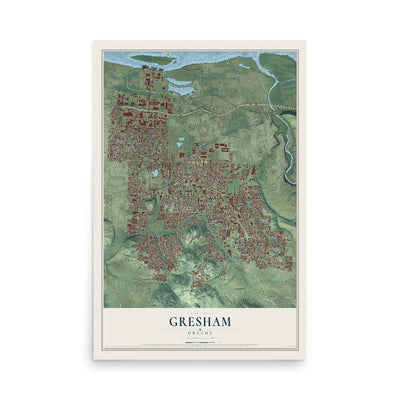 Map of Gresham, Oregon, 12 x 18 inch unframed archival matte print