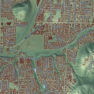 Second close-up of the map of Gresham, Oregon print showing more streets and buildings