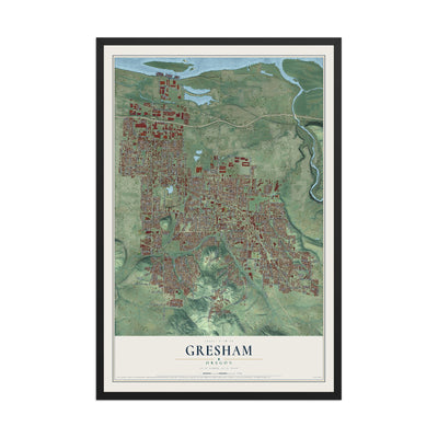 Map of Gresham, Oregon, 12 x 18 inch print in a black wood frame