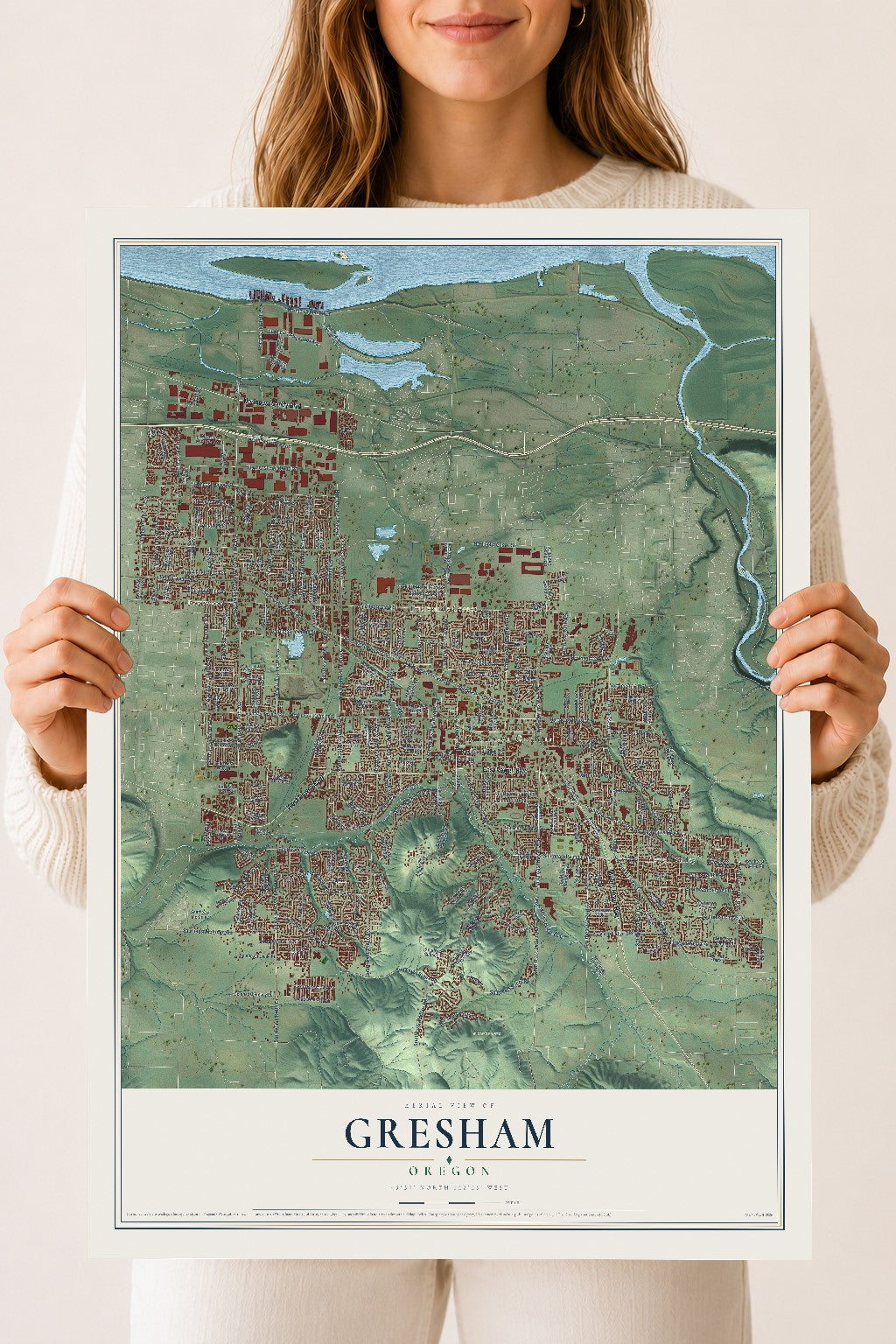 Map of Gresham, Oregon, 18 x 24 inch unframed archival matte print