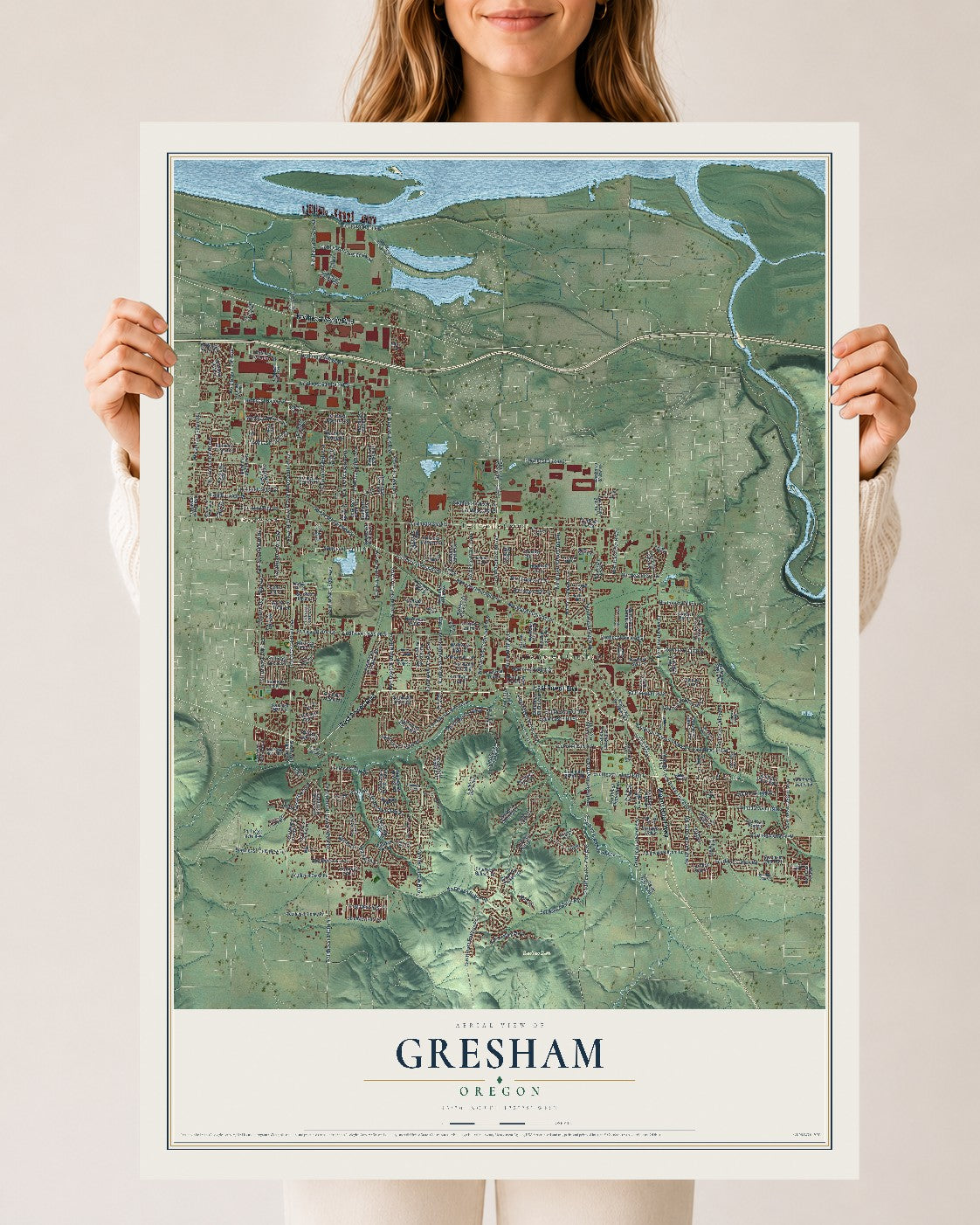 Map of Gresham, Oregon, 24 x 36 inch unframed archival matte print