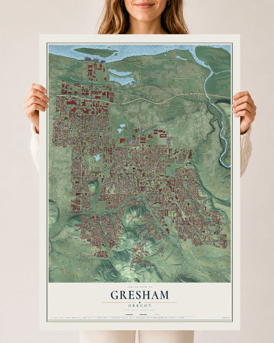 Map of Gresham, Oregon, 24 x 36 inch unframed archival matte print