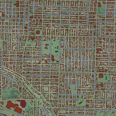 Close-up of the map of Harmony, Oregon print showing street and building detail