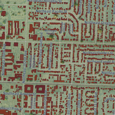 Close-up of the map of Hazelwood, Oregon print showing street and building detail