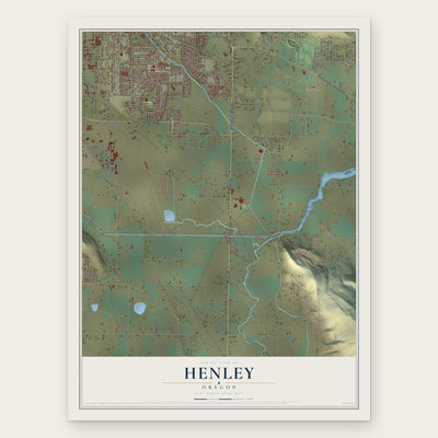 Henley, Oregon map print, the full design