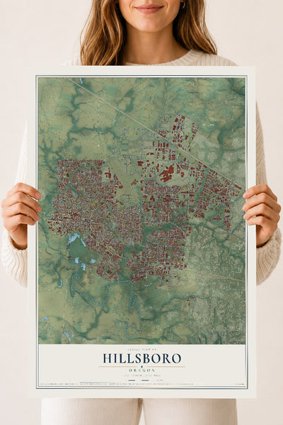 Map of Hillsboro, Oregon, 18 x 24 inch unframed archival matte print