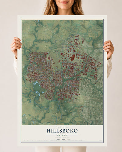 Map of Hillsboro, Oregon, 24 x 36 inch unframed archival matte print
