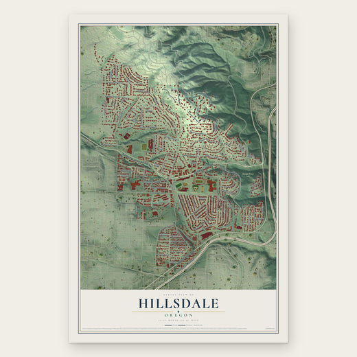 Hillsdale, Oregon map print, the full design