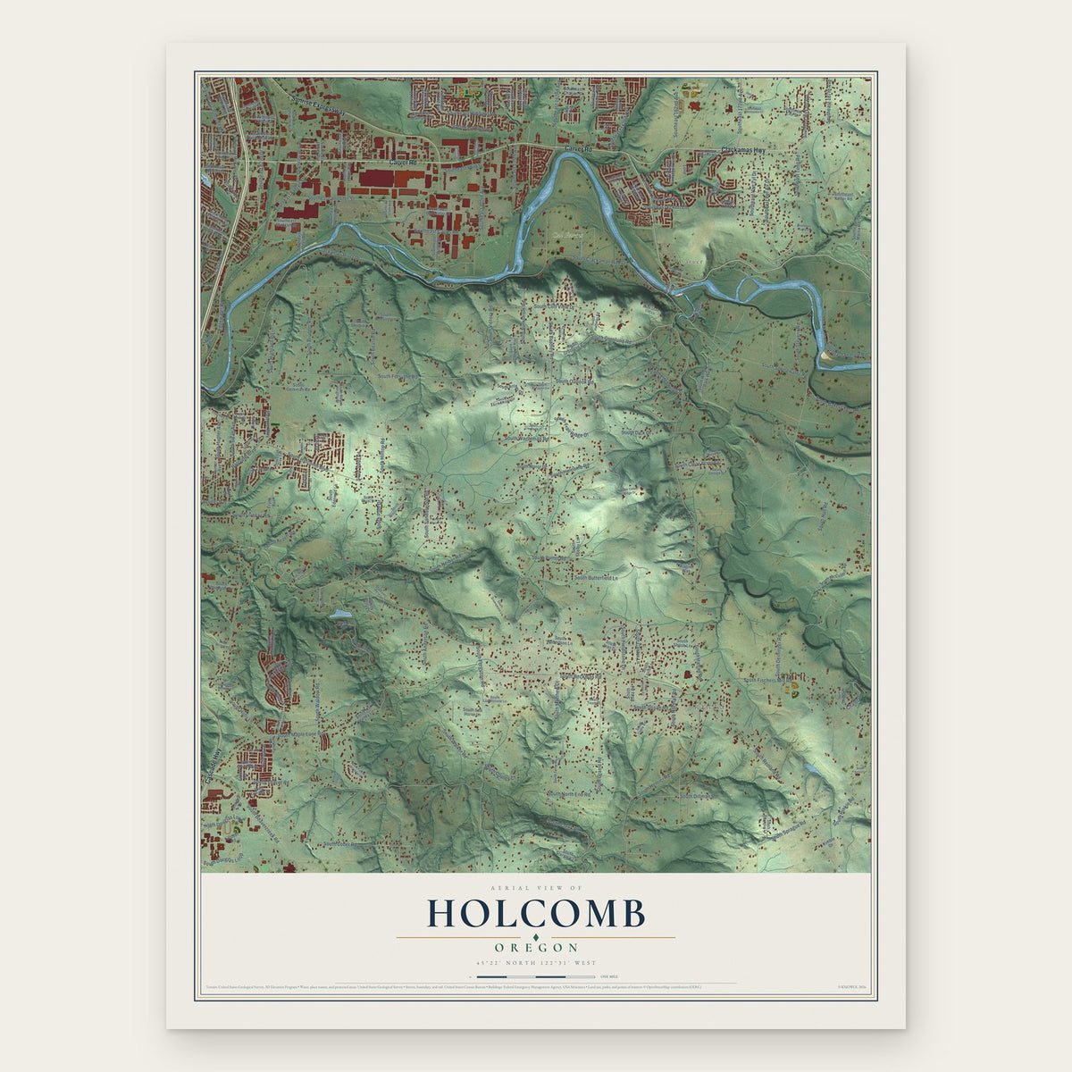 Holcomb, Oregon map print, the full design