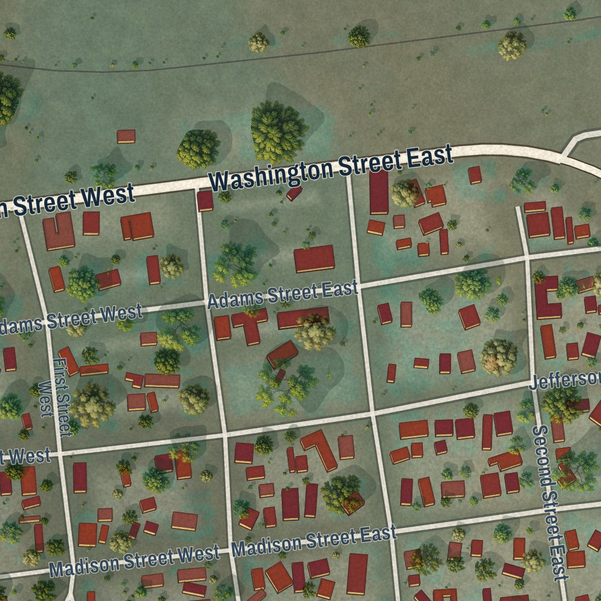Close-up of the map of Huntington, Oregon print showing street and building detail