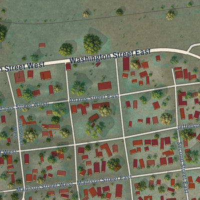 Close-up of the map of Huntington, Oregon print showing street and building detail