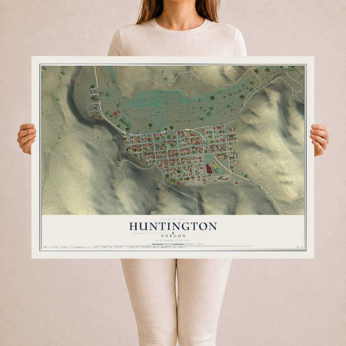 Map of Huntington, Oregon, 24 x 36 inch unframed archival matte print