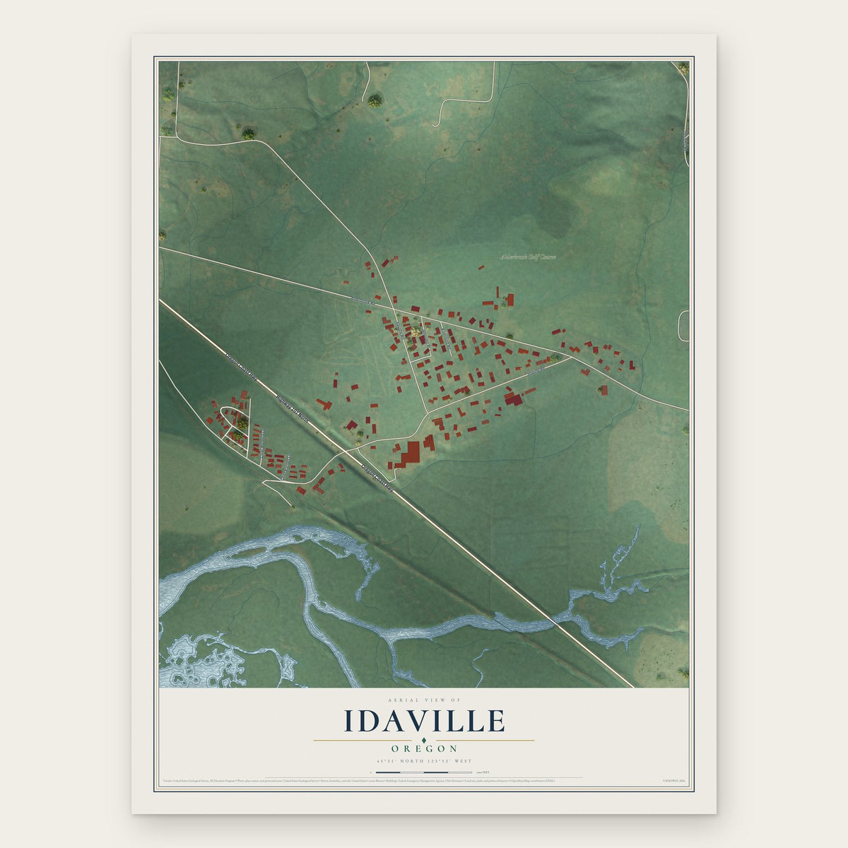 Idaville, Oregon map print, the full design