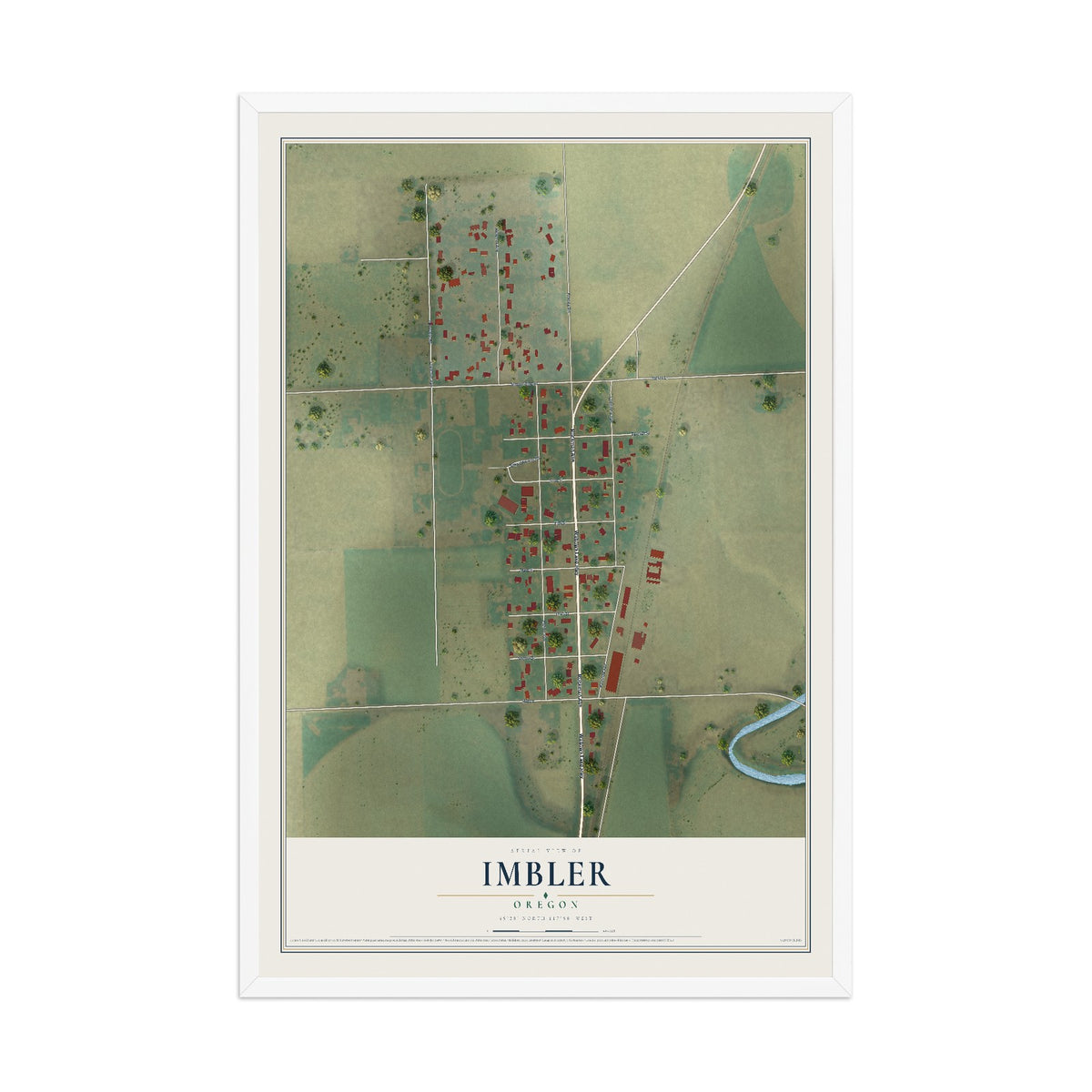 Map of Imbler, Oregon, 12 x 18 inch print in a white wood frame