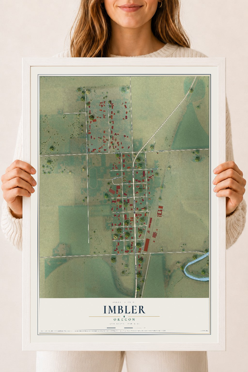 Map of Imbler, Oregon, 18 x 24 inch print in a white wood frame
