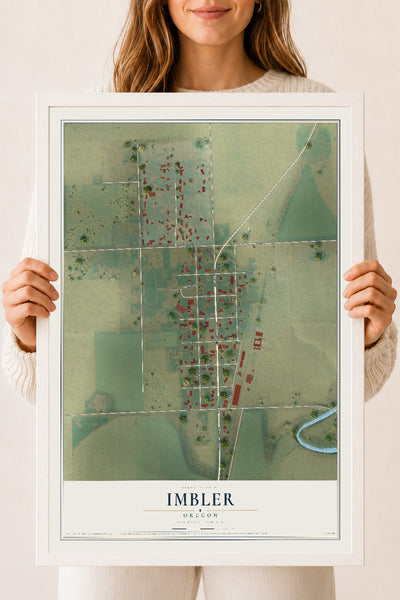 Map of Imbler, Oregon, 18 x 24 inch print in a white wood frame