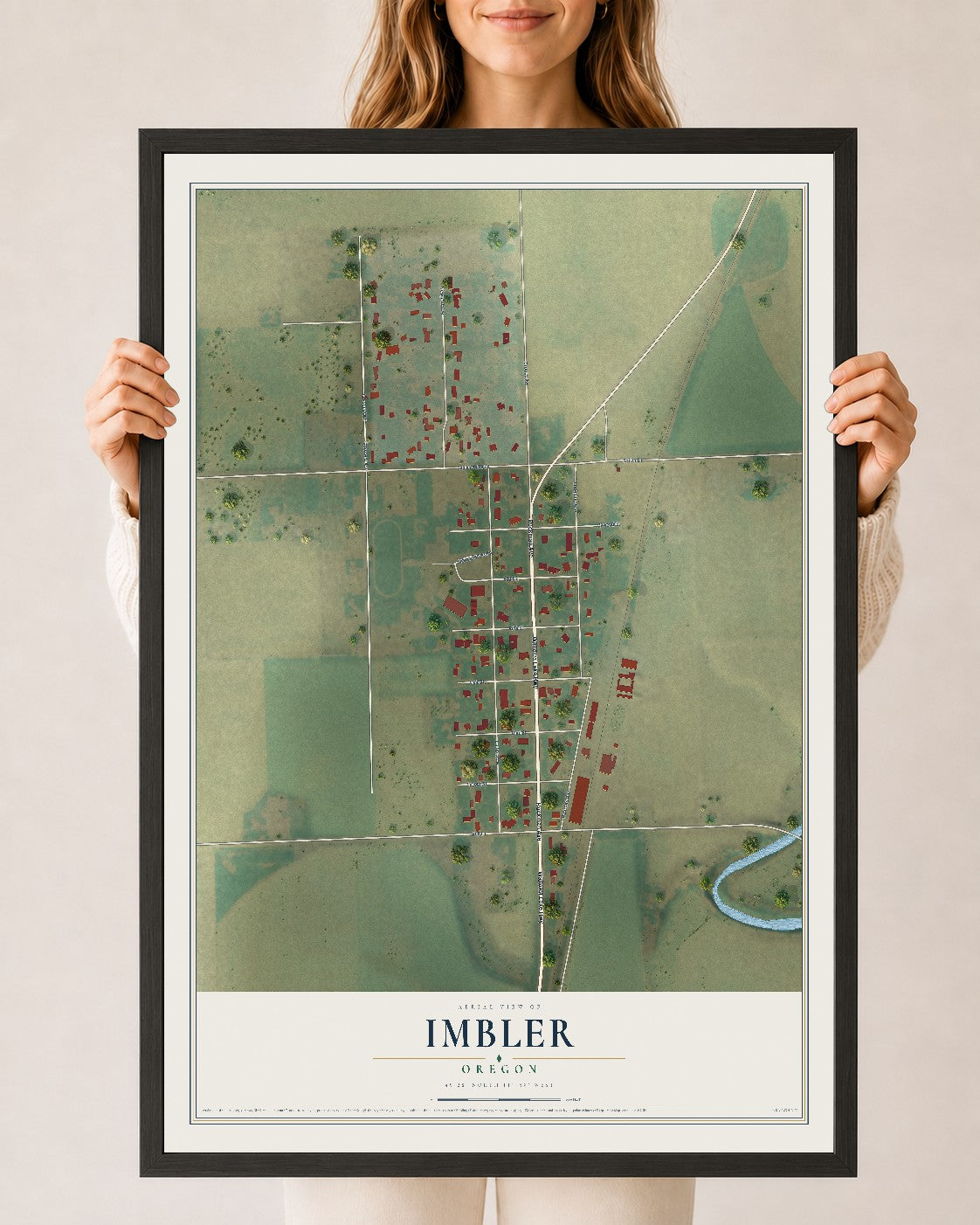 Map of Imbler, Oregon, 24 x 36 inch print in a black wood frame