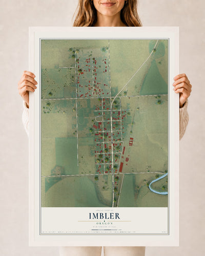 Map of Imbler, Oregon, 24 x 36 inch print in a white wood frame