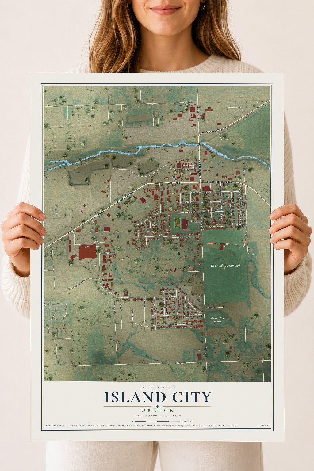 Map of Island City, Oregon, 18 x 24 inch unframed archival matte print