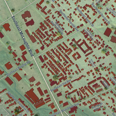 Close-up of the map of Jennings Lodge, Oregon print showing street and building detail
