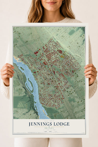 Map of Jennings Lodge, Oregon, 18 x 24 inch unframed archival matte print