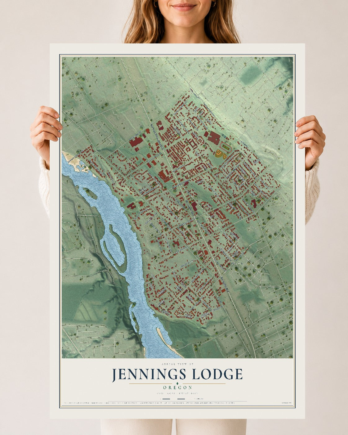 Map of Jennings Lodge, Oregon, 24 x 36 inch unframed archival matte print