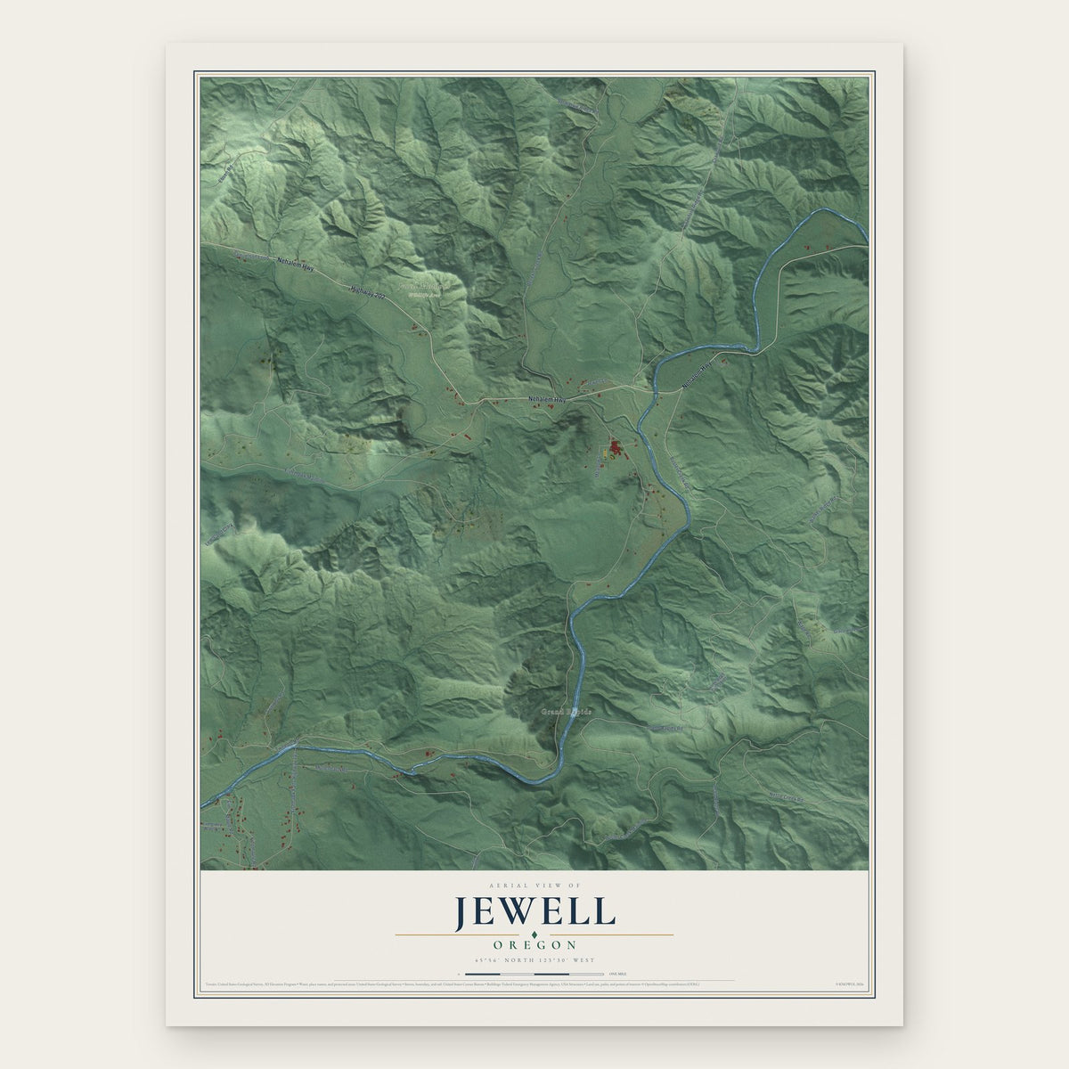 Jewell, Oregon map print, the full design