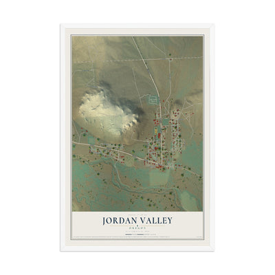 Map of Jordan Valley, Oregon, 12 x 18 inch print in a white wood frame