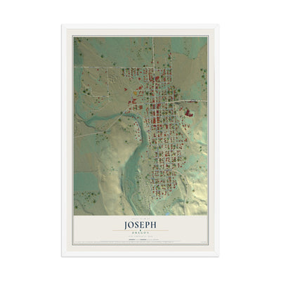 Map of Joseph, Oregon, 12 x 18 inch print in a white wood frame