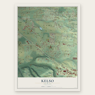 Kelso, Oregon map print, the full design