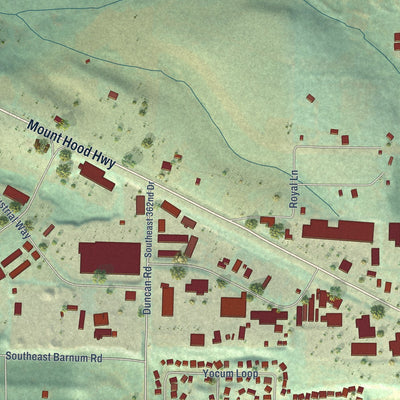 Close-up of the map of Kelso, Oregon print showing street and building detail