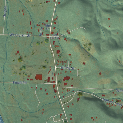Close-up of the map of Kerby, Oregon print showing street and building detail