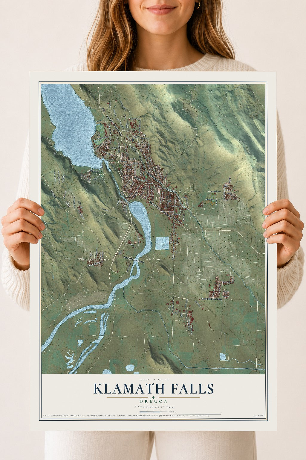 Map of Klamath Falls, Oregon, 18 x 24 inch unframed archival matte print
