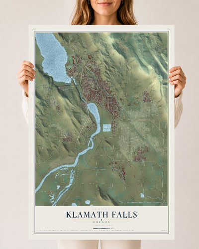 Map of Klamath Falls, Oregon, 24 x 36 inch unframed archival matte print