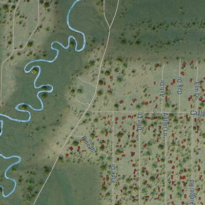 Second close-up of the map of La Pine, Oregon print showing more streets and buildings