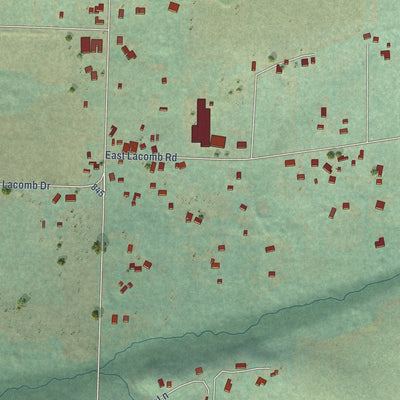 Close-up of the map of Lacomb, Oregon print showing street and building detail