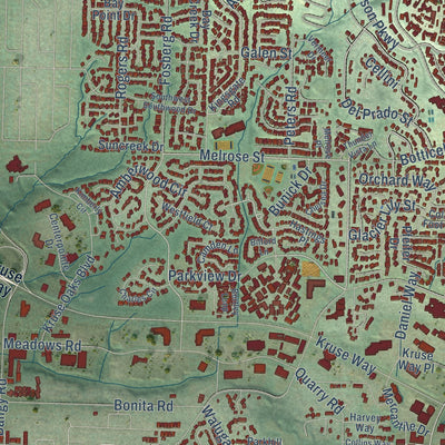 Close-up of the map of Lake Oswego, Oregon print showing street and building detail