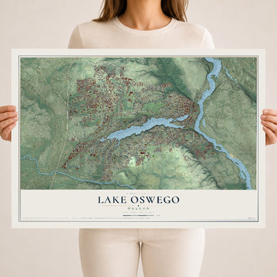 Map of Lake Oswego, Oregon, 18 x 24 inch unframed archival matte print